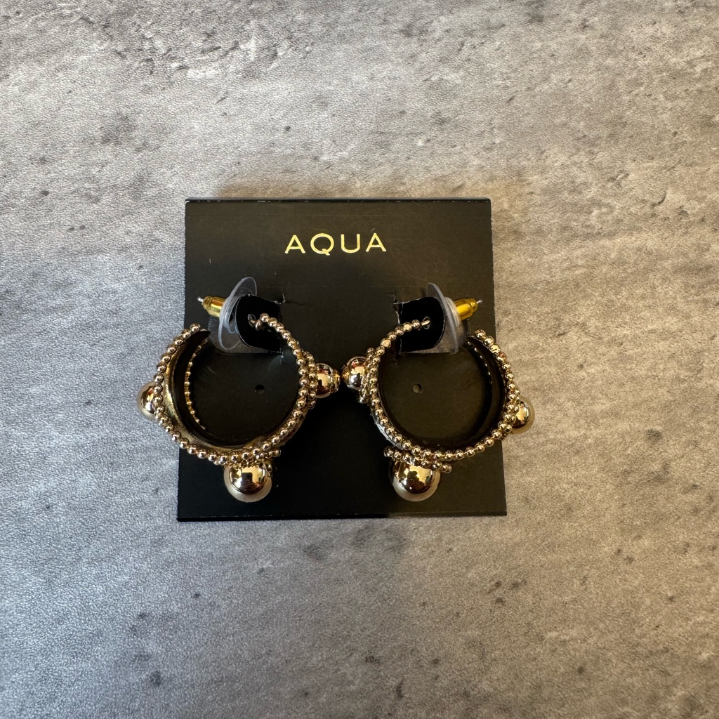 Aqua Gold-Tone Beaded Hoop Earrings Modern Statement Jewelry For Women 19$
